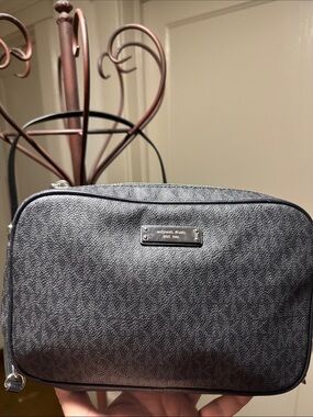 Michael Kors Black Textured Crossbody Bag with Silver Plate